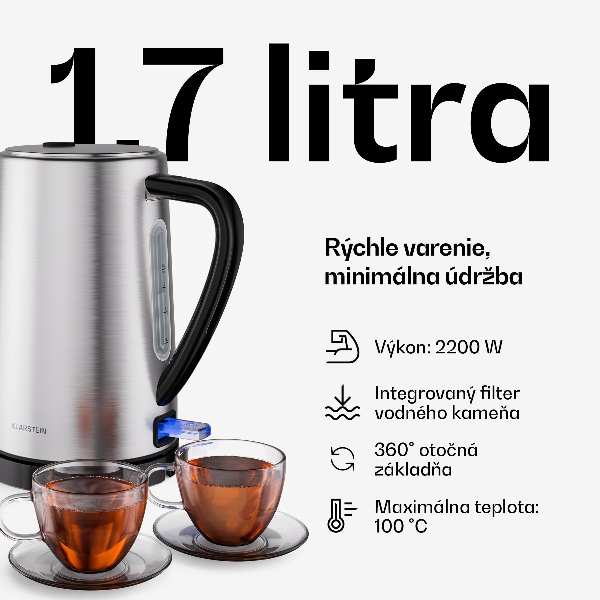 Klarstein Verosteel základná raňajková sada | 2-štrbinový hriankovač & rýchlovarná kanvica | 1,7 l – Obrázok 4