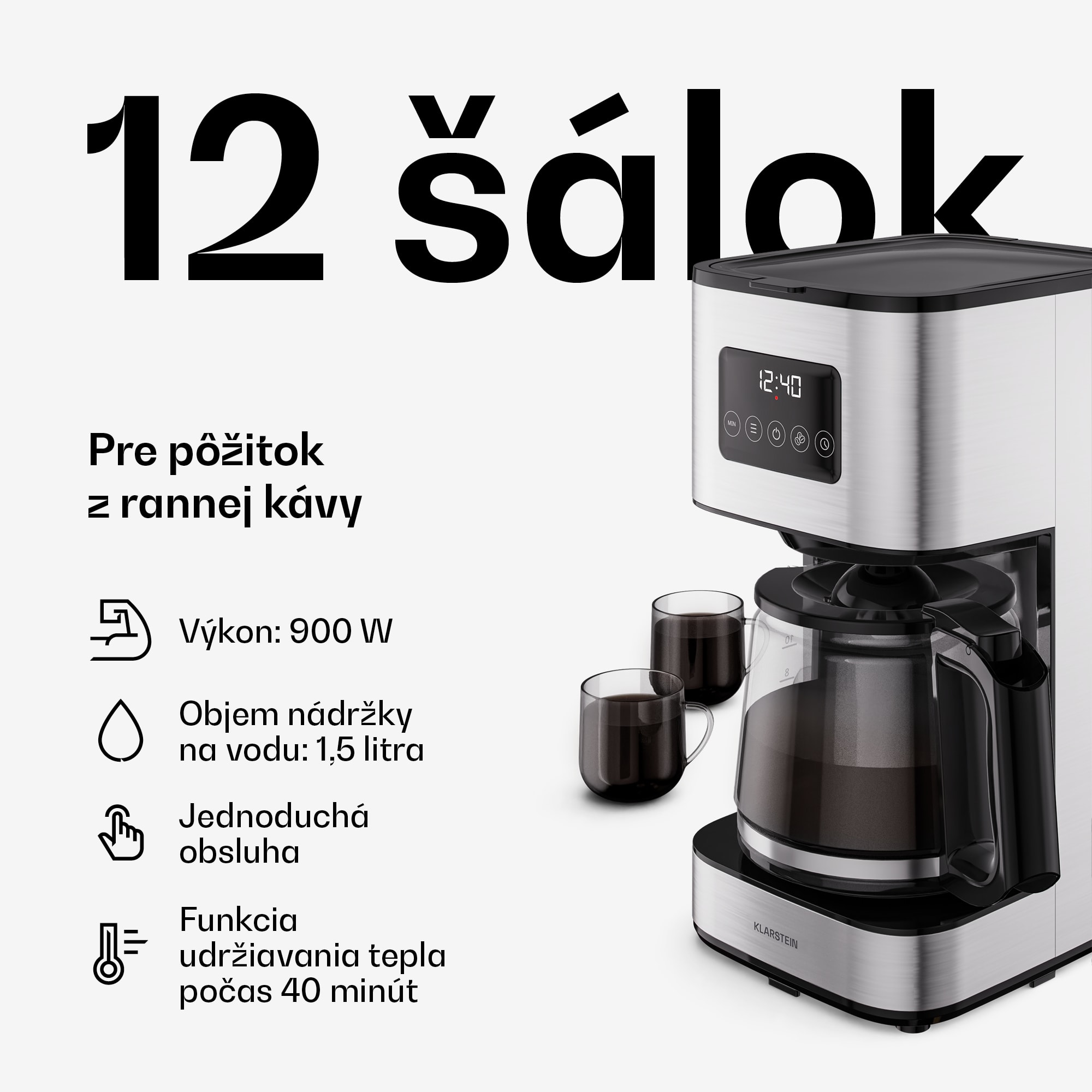 Klarstein Verosteel raňajková súprava | Toster, rýchlovarná kanvica, kávovar | 12 šálok – Obrázok 4