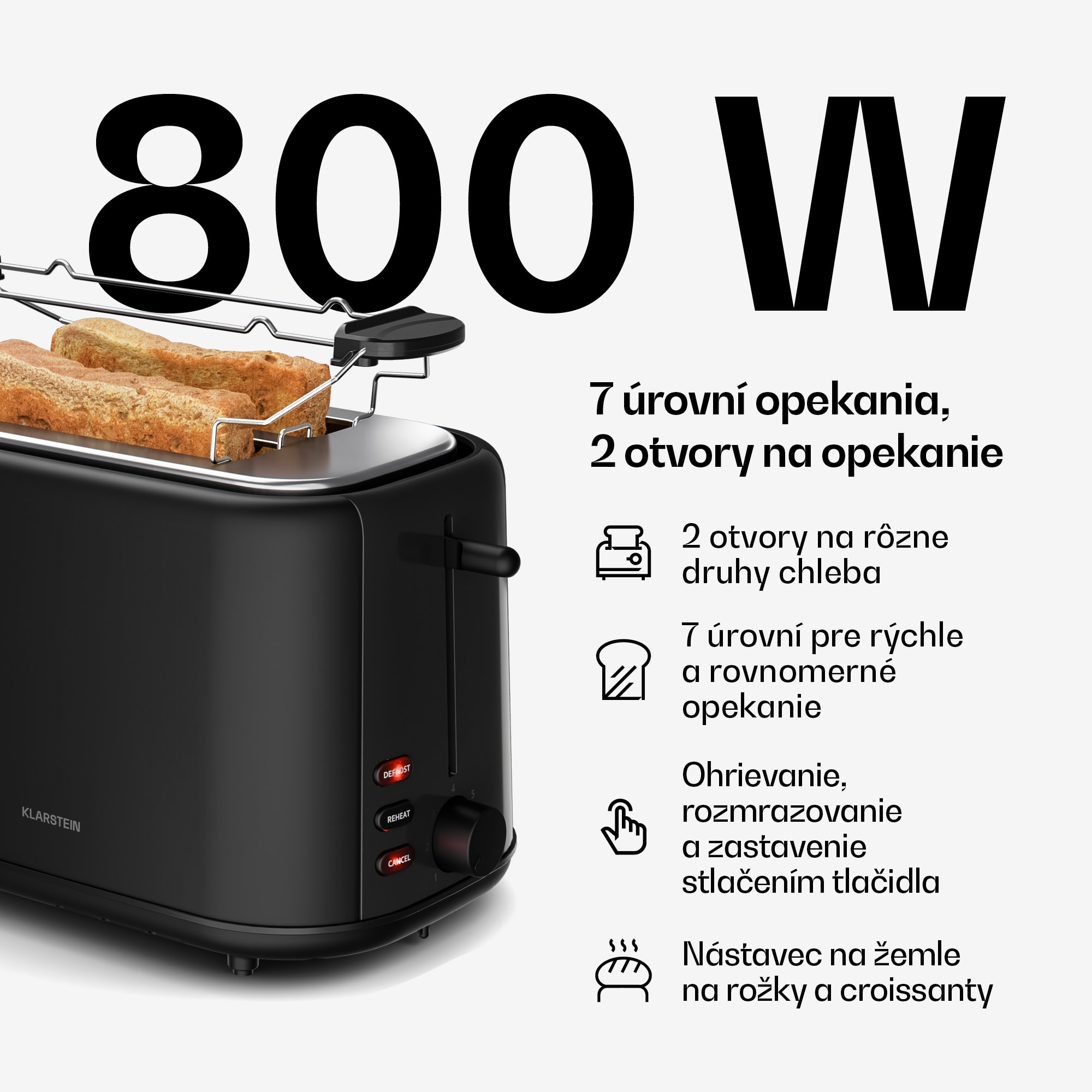 Klarstein Velaire základná sada na raňajky | 2-štrbinový hriankovač & rýchlovarná kanvica | 800 W | 1,7 l – Obrázok 3
