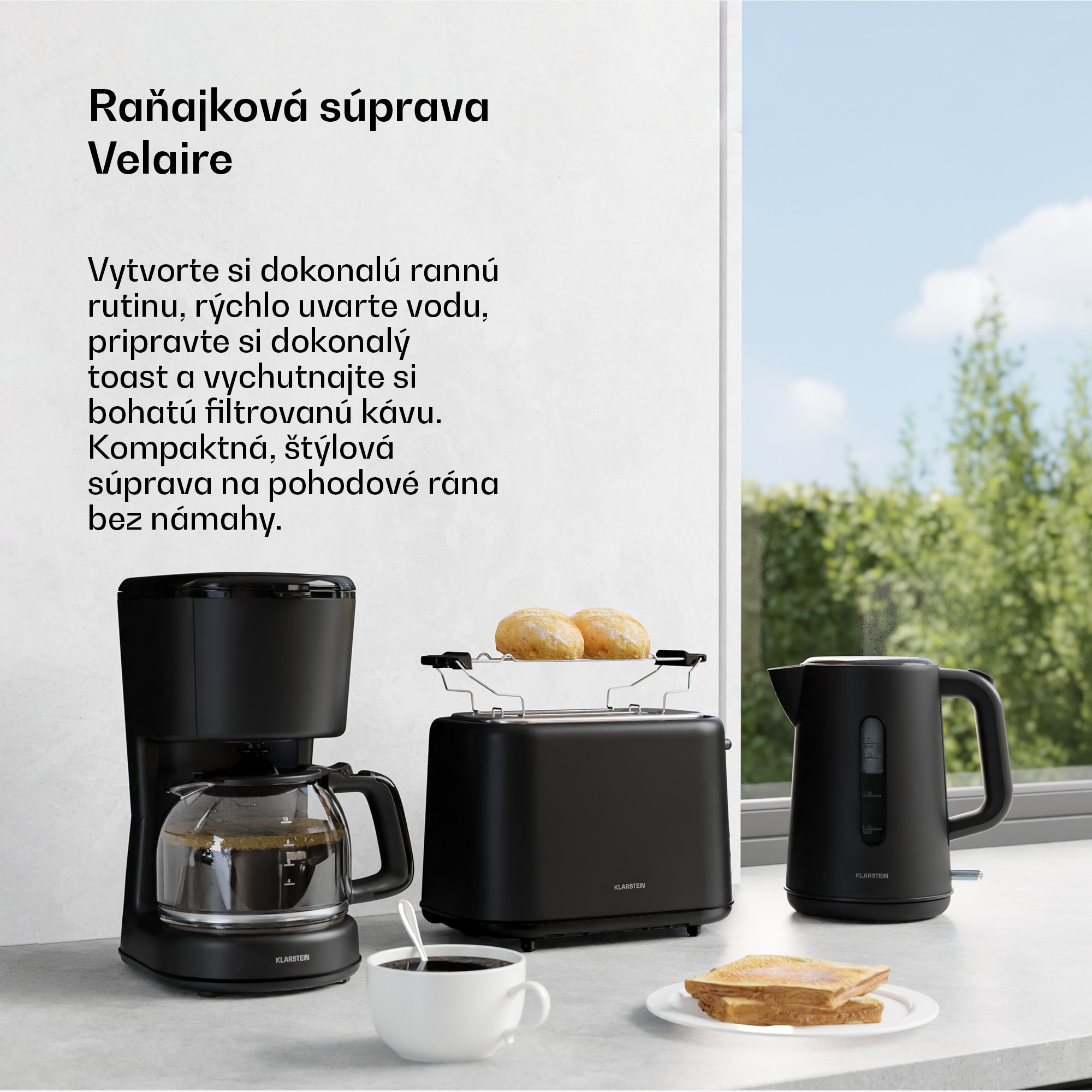 Klarstein Velaire raňajková súprava | Toaster, kanvica & kávovar | 800 W | 10 šálok | 1,7 l – Obrázok 2