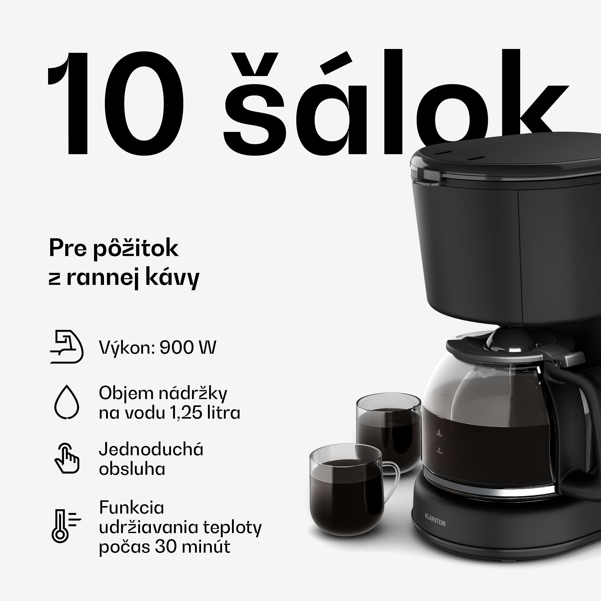 Klarstein Velaire raňajková súprava | Toaster, kanvica & kávovar | 800 W | 10 šálok | 1,7 l – Obrázok 4