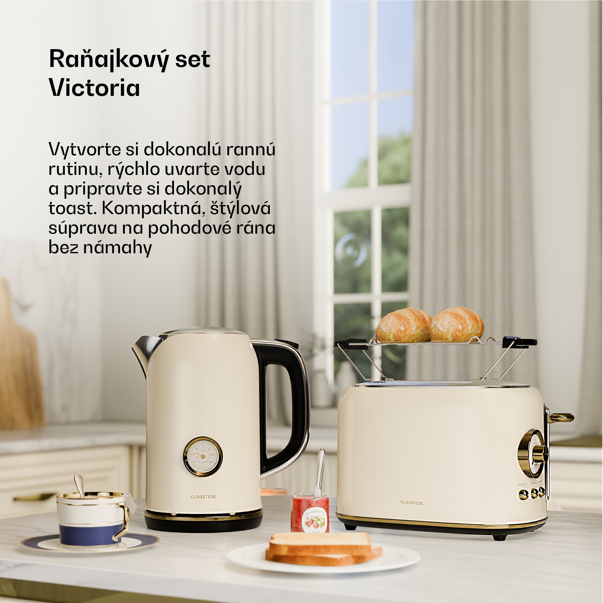 Klarstein Victoria základná raňajková sada | 2-štrbinový hriankovač & varná kanvica – Obrázok 2