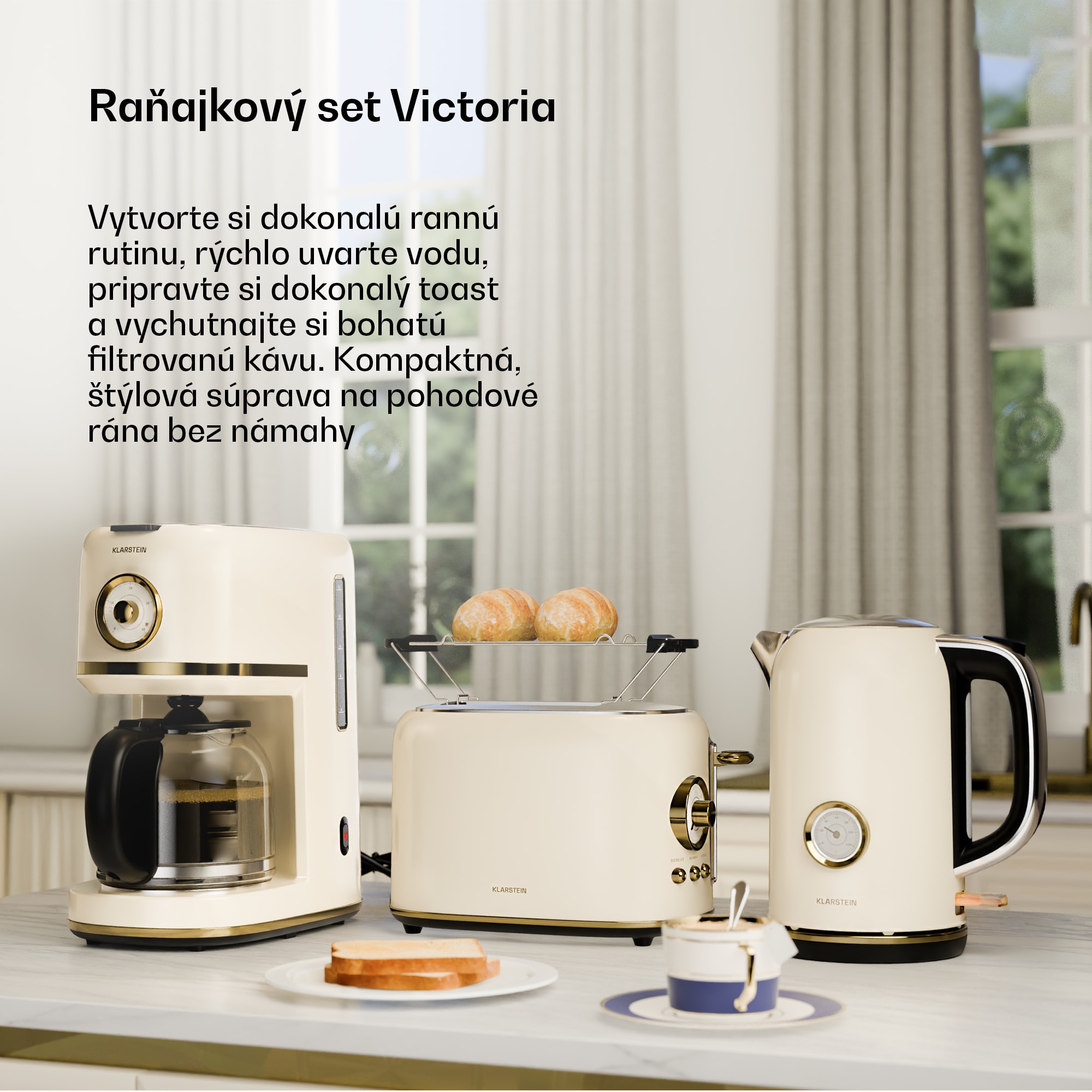 Klarstein Victoria sada na raňajky | Toaster, rýchlovarná kanvica, kávovar | 12 šálok – Obrázok 2