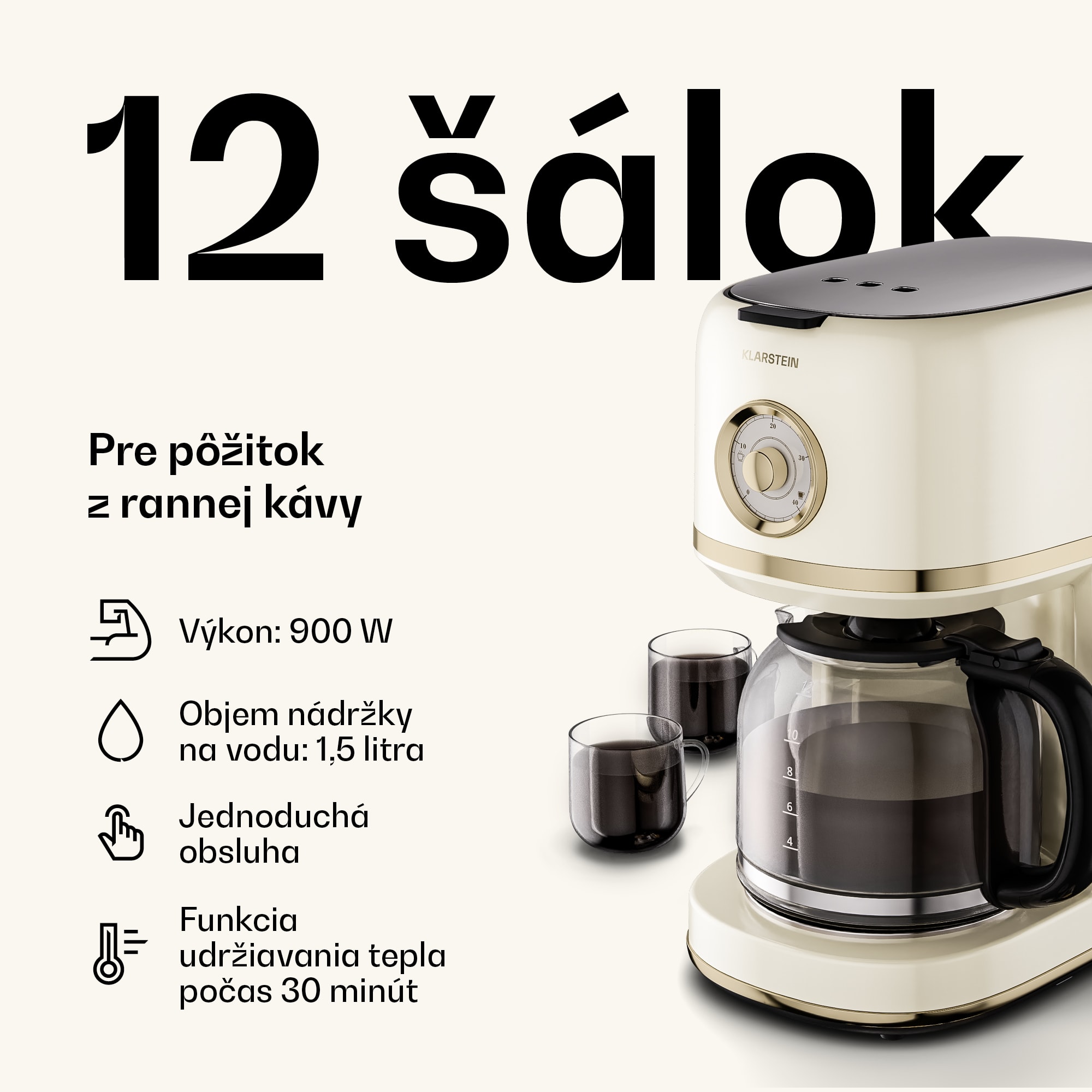 Klarstein Victoria sada na raňajky | Toaster, rýchlovarná kanvica, kávovar | 12 šálok – Obrázok 4
