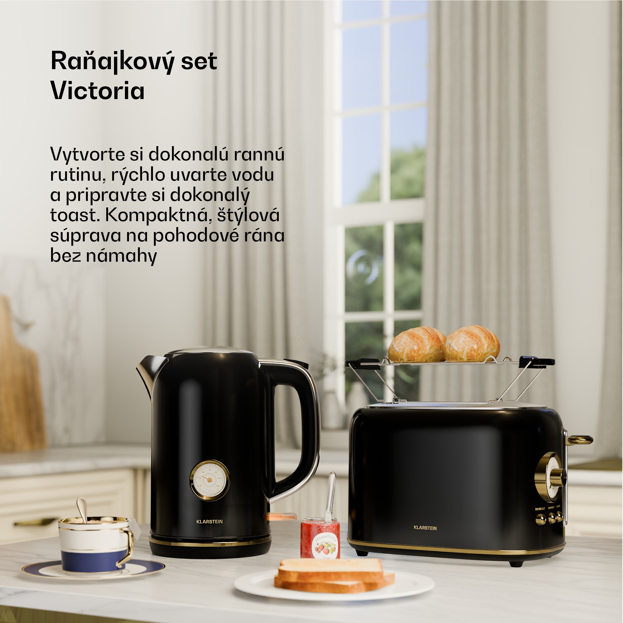 Klarstein Victoria základná raňajková sada | 2-štrbinový hriankovač & varná kanvica – Obrázok 2