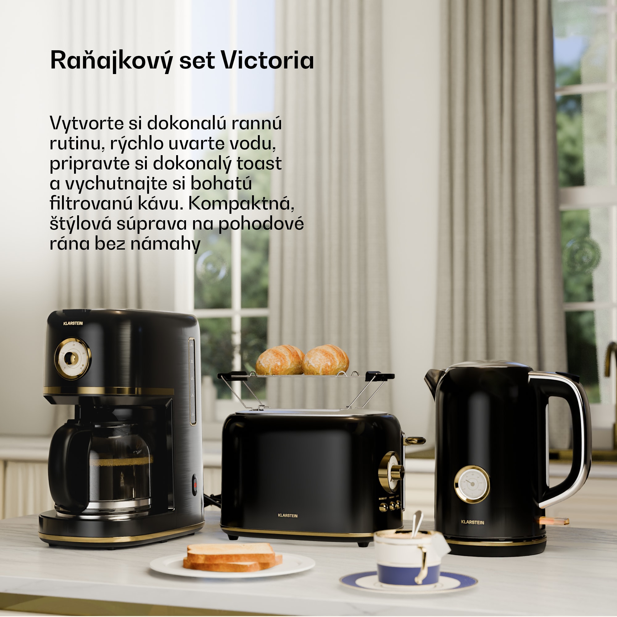 Klarstein Victoria sada na raňajky | Toaster, rýchlovarná kanvica, kávovar | 12 šálok – Obrázok 2