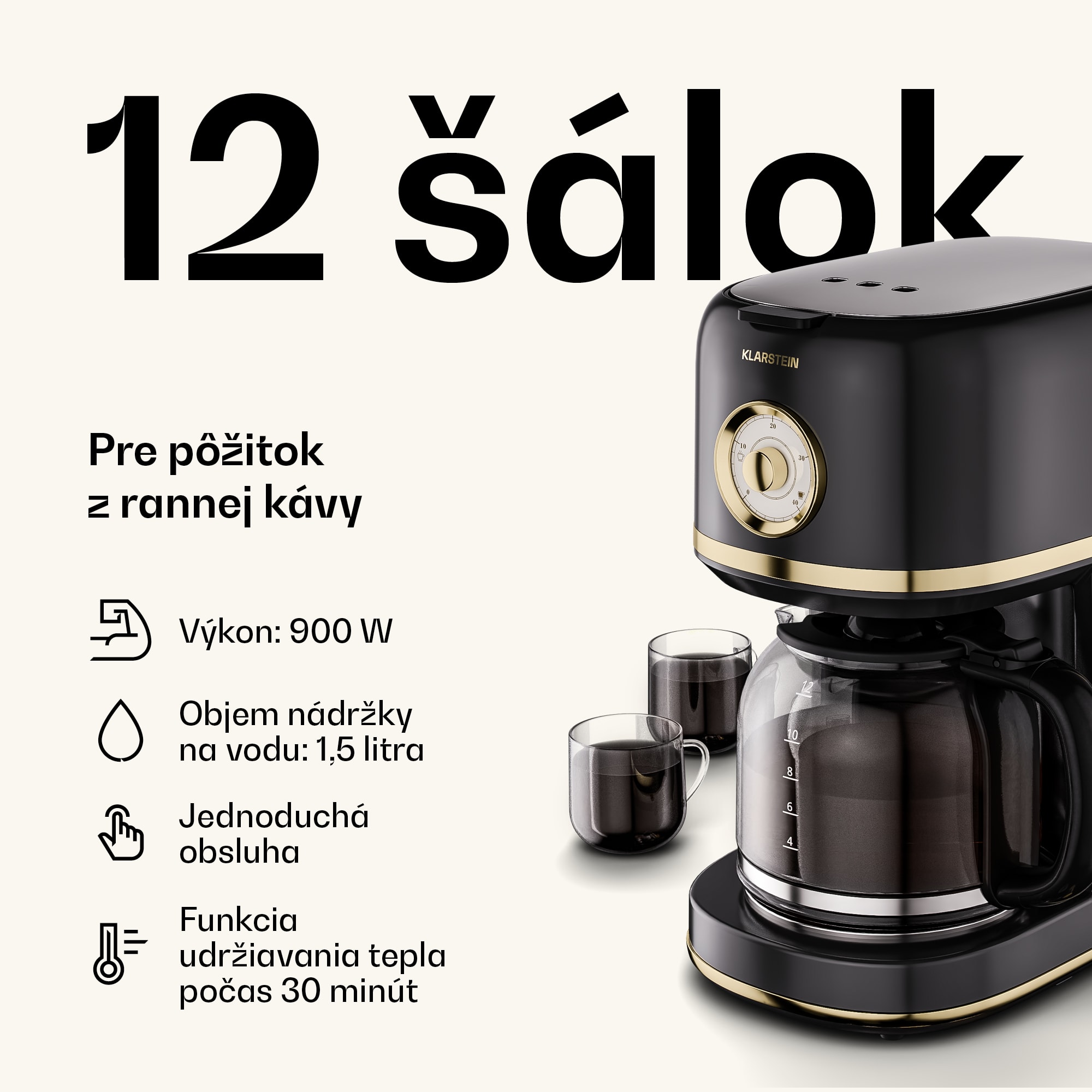 Klarstein Victoria sada na raňajky | Toaster, rýchlovarná kanvica, kávovar | 12 šálok – Obrázok 4