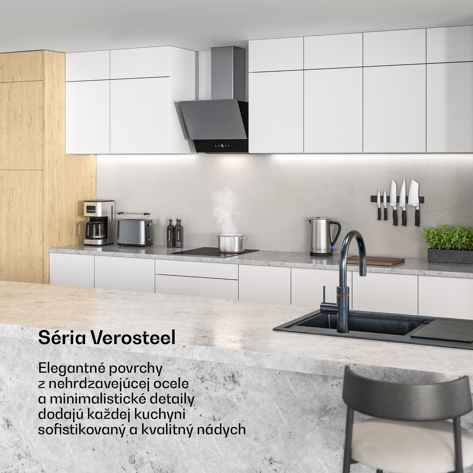 Klarstein Verosteel sklokeramická varná doska + Verosteel odsávač bez komína | 45 cm