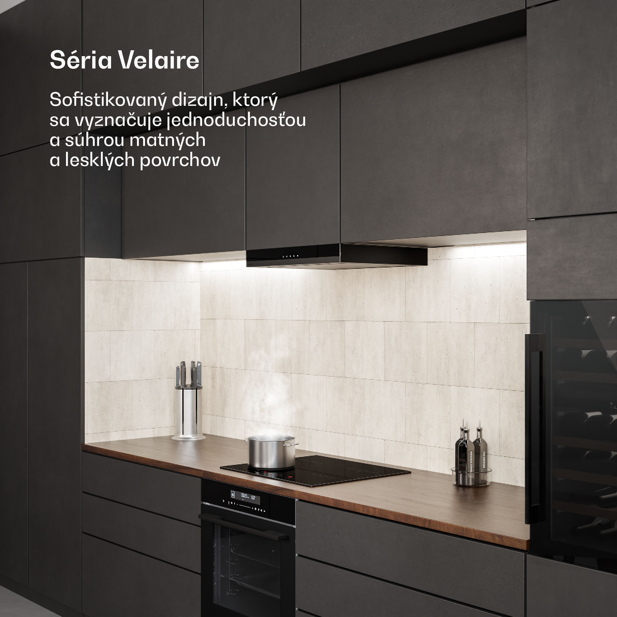 Klarstein Velaire indukčná varná doska + Velaire vstavaná rúra + Velaire teleskopický odsávač | 60 cm